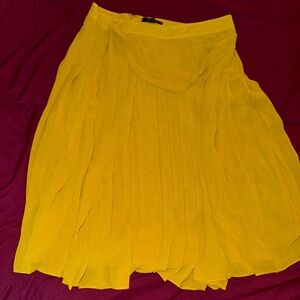Ann Taylor Skirt Women's Yellow Pleated Tie Waist Zip Lined Skirt